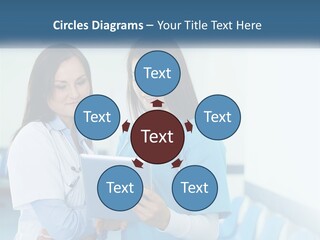 Two Women In Scrubs Are Looking At A Tablet PowerPoint Template