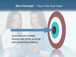 Two Women In Scrubs Are Looking At A Tablet PowerPoint Template