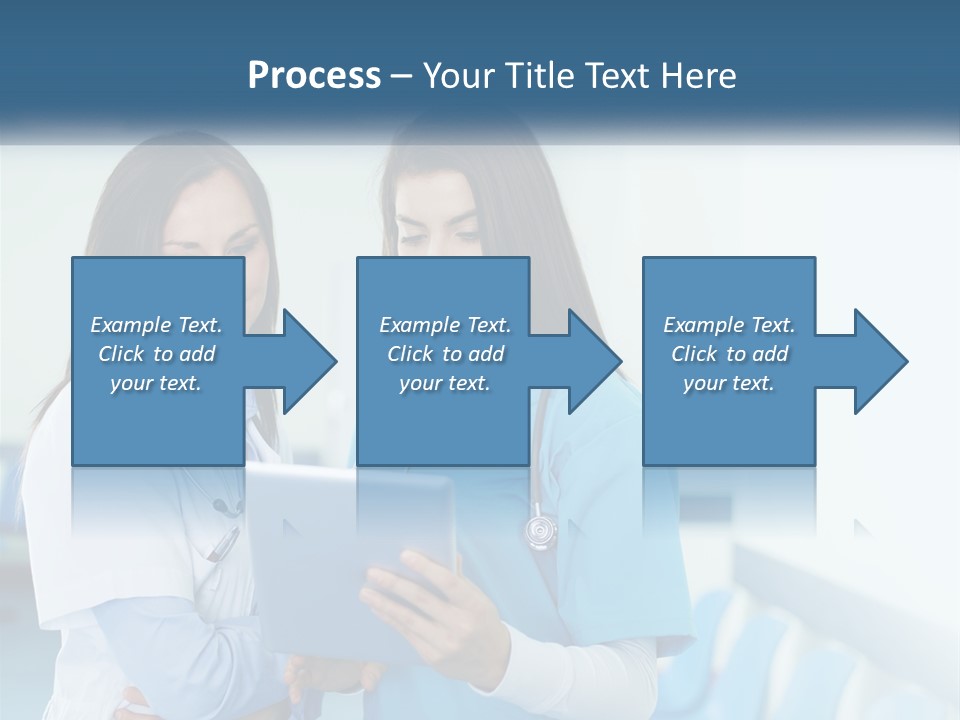 Two Women In Scrubs Are Looking At A Tablet PowerPoint Template