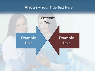 Two Women In Scrubs Are Looking At A Tablet PowerPoint Template