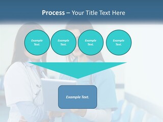 Two Women In Scrubs Are Looking At A Tablet PowerPoint Template