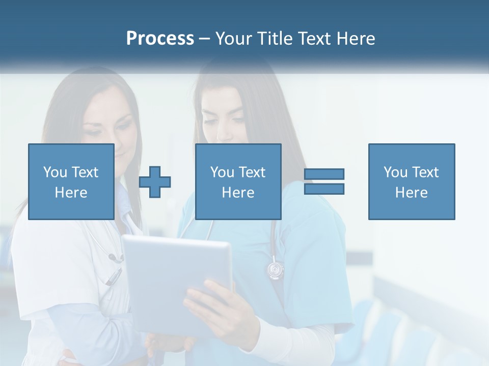 Two Women In Scrubs Are Looking At A Tablet PowerPoint Template