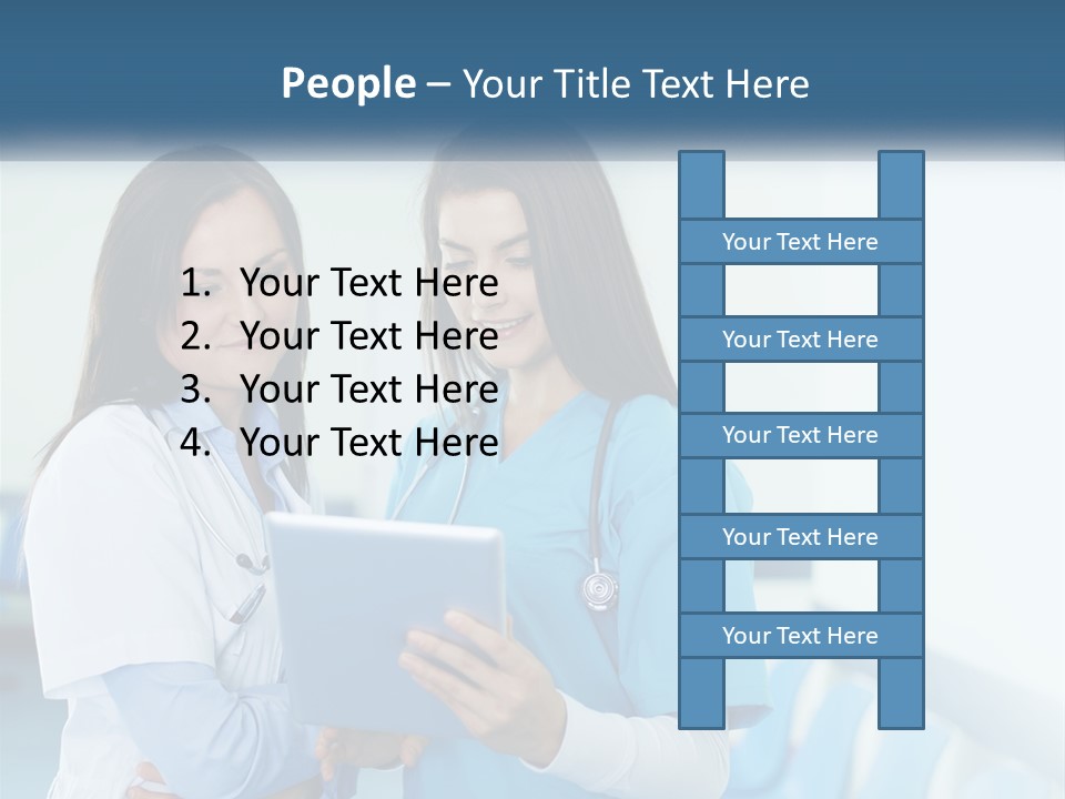 Two Women In Scrubs Are Looking At A Tablet PowerPoint Template