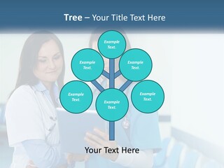 Two Women In Scrubs Are Looking At A Tablet PowerPoint Template