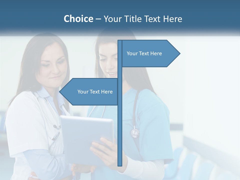 Two Women In Scrubs Are Looking At A Tablet PowerPoint Template