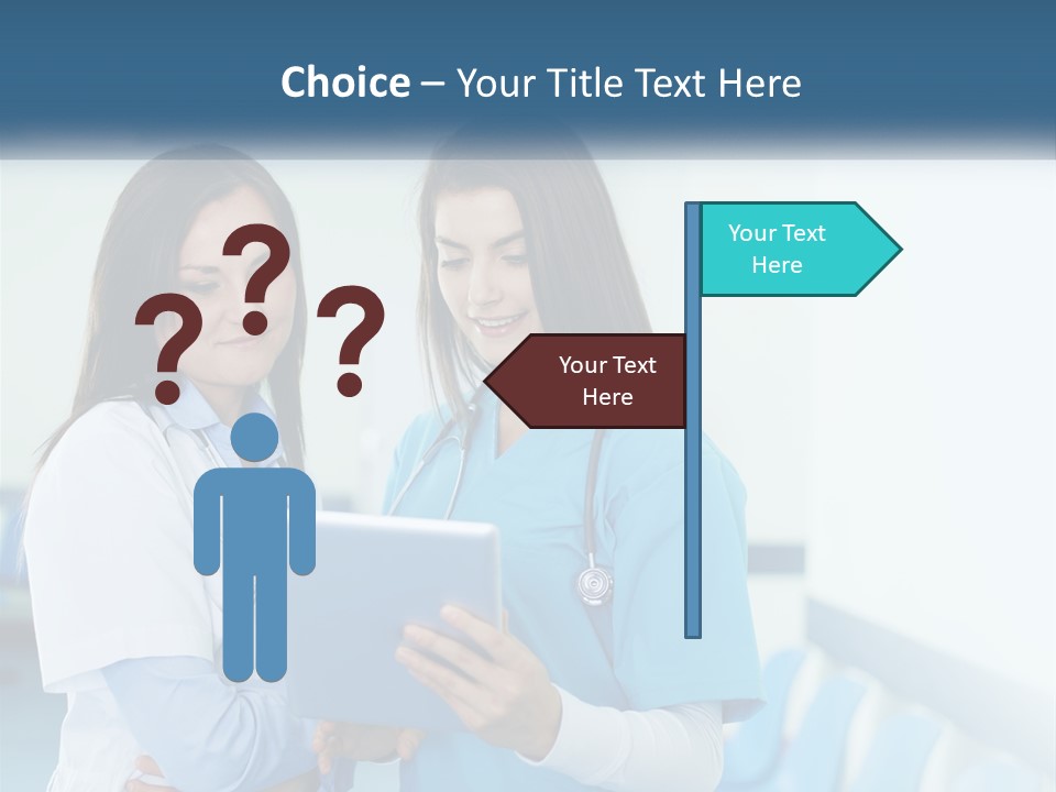 Two Women In Scrubs Are Looking At A Tablet PowerPoint Template