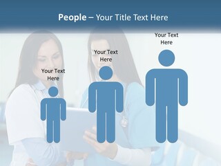 Two Women In Scrubs Are Looking At A Tablet PowerPoint Template
