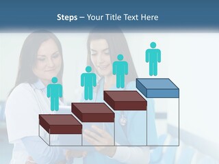 Two Women In Scrubs Are Looking At A Tablet PowerPoint Template