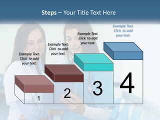 Two Women In Scrubs Are Looking At A Tablet PowerPoint Template