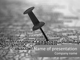 A Black And White Photo Of A Push Button On A Map PowerPoint Template