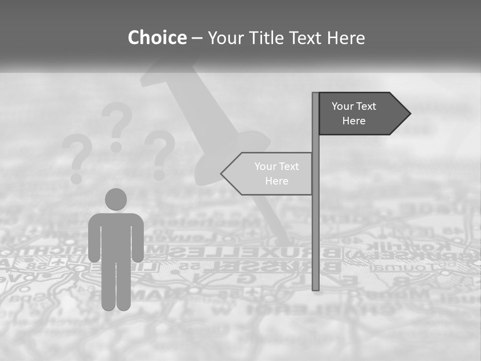 A Black And White Photo Of A Push Button On A Map PowerPoint Template