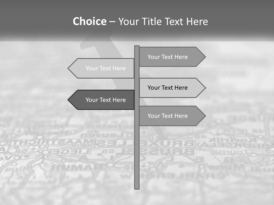 A Black And White Photo Of A Push Button On A Map PowerPoint Template