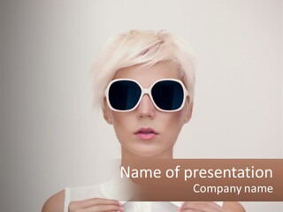 A Woman With White Hair And Sunglasses On Her Face PowerPoint Template