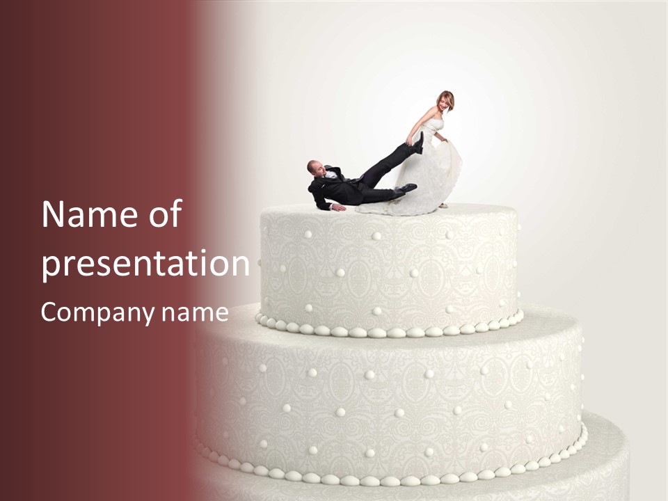 A Wedding Cake With A Bride And Groom On Top Of It PowerPoint Template