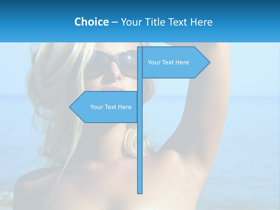 A Woman In Sunglasses Holding Up A Sign PowerPoint Template
