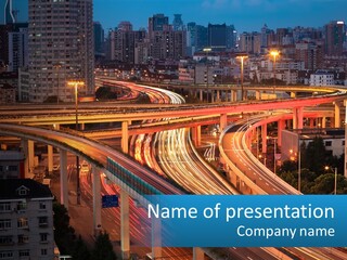 A Freeway With A Lot Of Traffic Going Through It PowerPoint Template