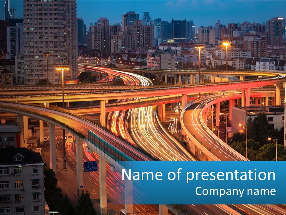 A Freeway With A Lot Of Traffic Going Through It PowerPoint Template