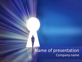 A Man Standing In Front Of A Keyhole Powerpoint Presentation PowerPoint Template