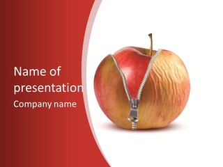 A Red Apple With A Zipper On It PowerPoint Template