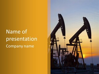 Two Oil Pumps At Sunset Powerpoint Template PowerPoint Template