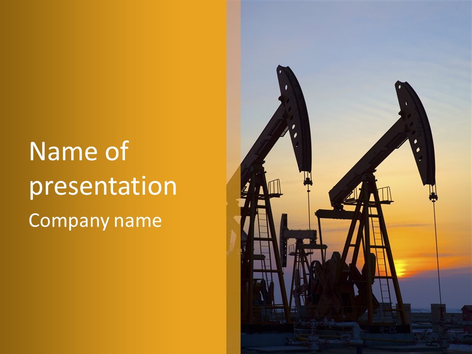 Two Oil Pumps At Sunset Powerpoint Template PowerPoint Template