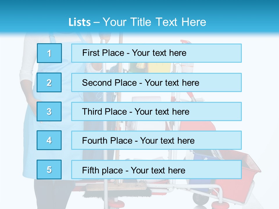 A Woman With A Cleaning Cart And Cleaning Supplies PowerPoint Template
