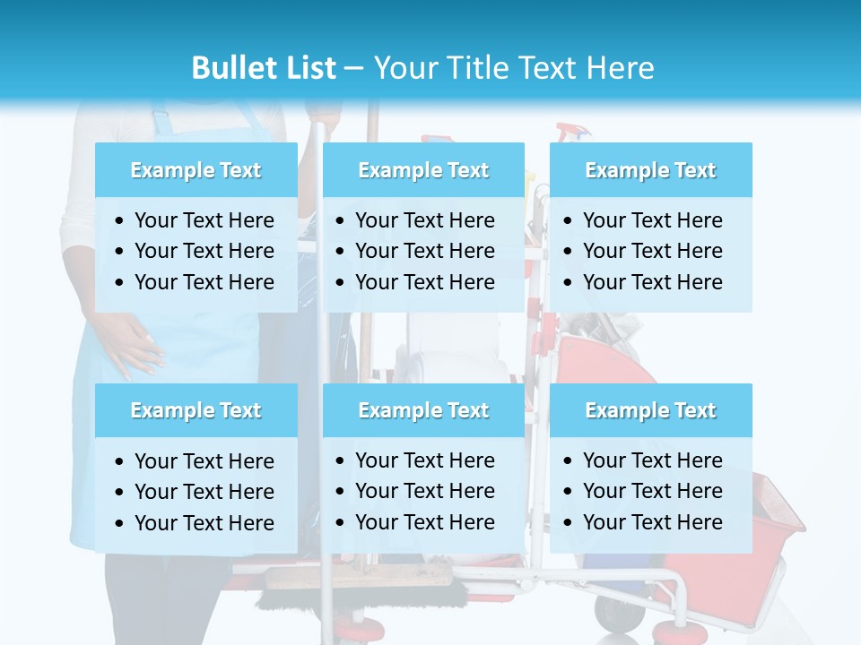 A Woman With A Cleaning Cart And Cleaning Supplies PowerPoint Template