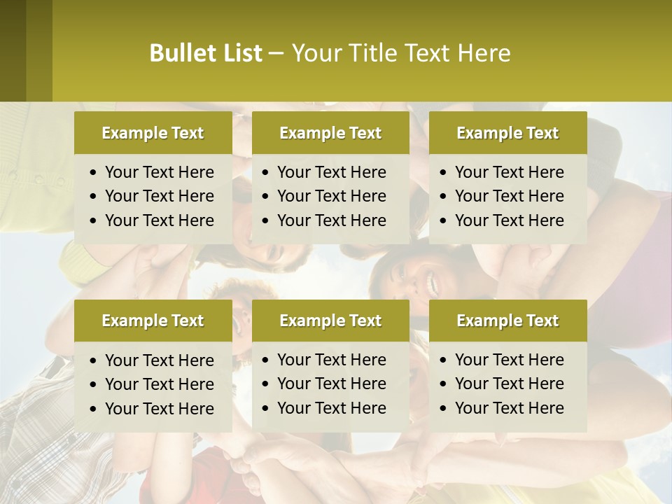 A Group Of People Standing In A Circle With Their Hands Together PowerPoint Template