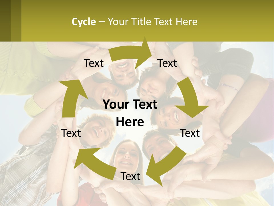 A Group Of People Standing In A Circle With Their Hands Together PowerPoint Template