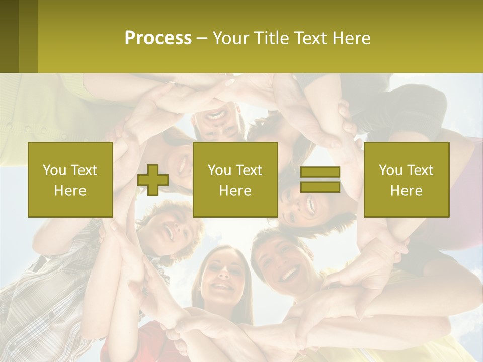 A Group Of People Standing In A Circle With Their Hands Together PowerPoint Template