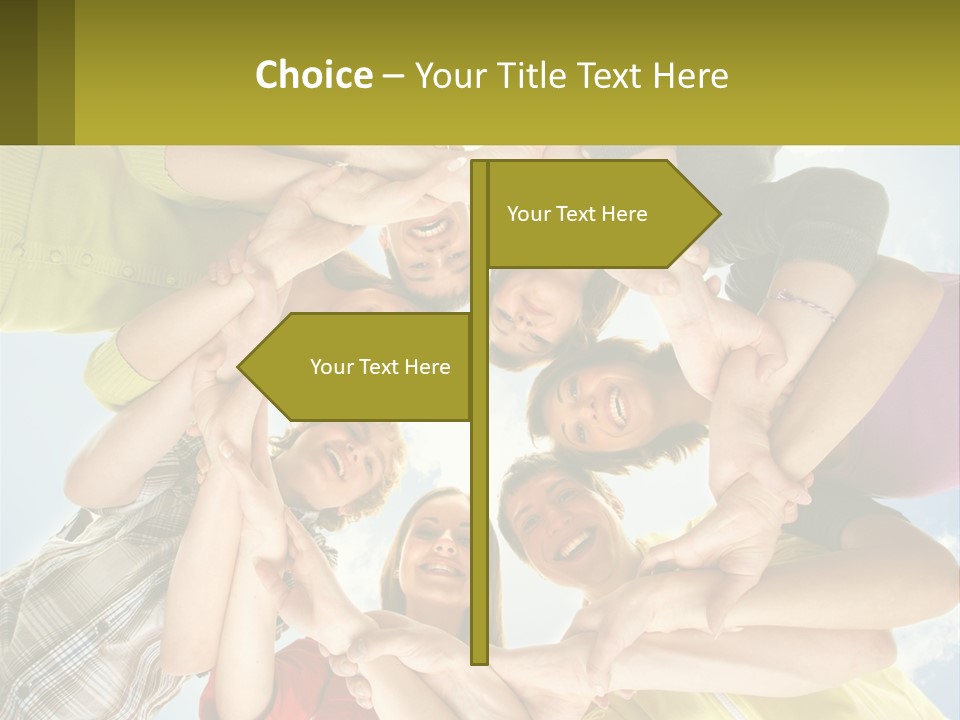 A Group Of People Standing In A Circle With Their Hands Together PowerPoint Template