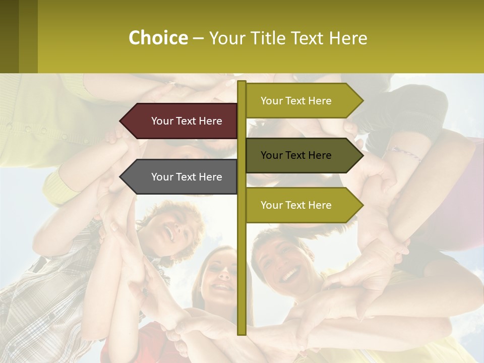 A Group Of People Standing In A Circle With Their Hands Together PowerPoint Template