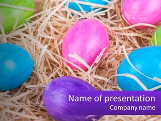 A Bunch Of Colorful Eggs In A Pile Of Straw PowerPoint Template