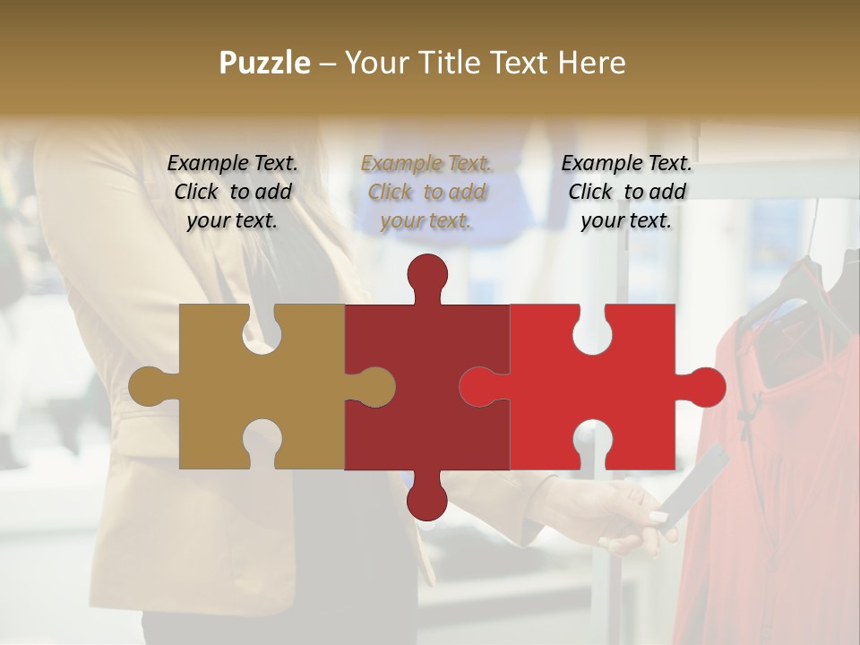 A Woman Looking At A Cell Phone In A Clothing Store PowerPoint Template