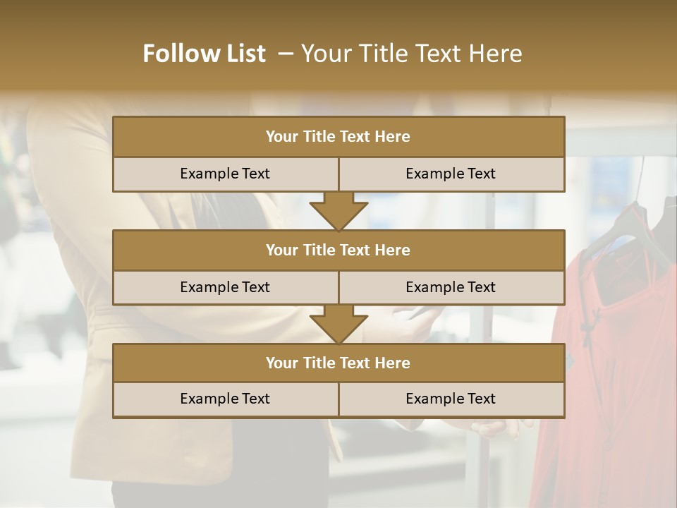 A Woman Looking At A Cell Phone In A Clothing Store PowerPoint Template