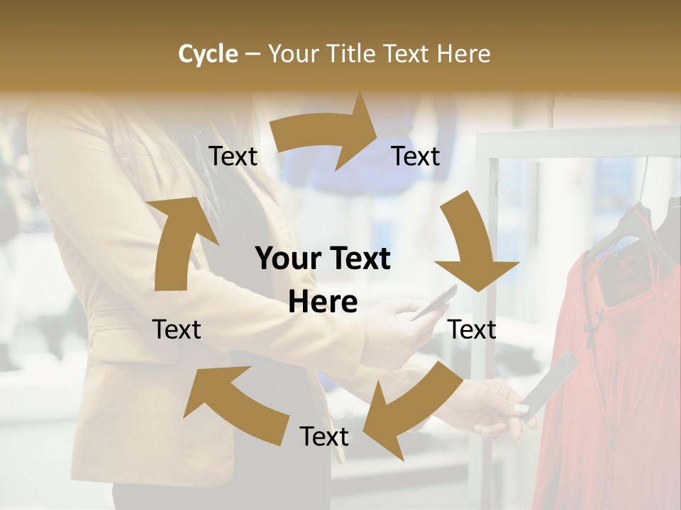 A Woman Looking At A Cell Phone In A Clothing Store PowerPoint Template