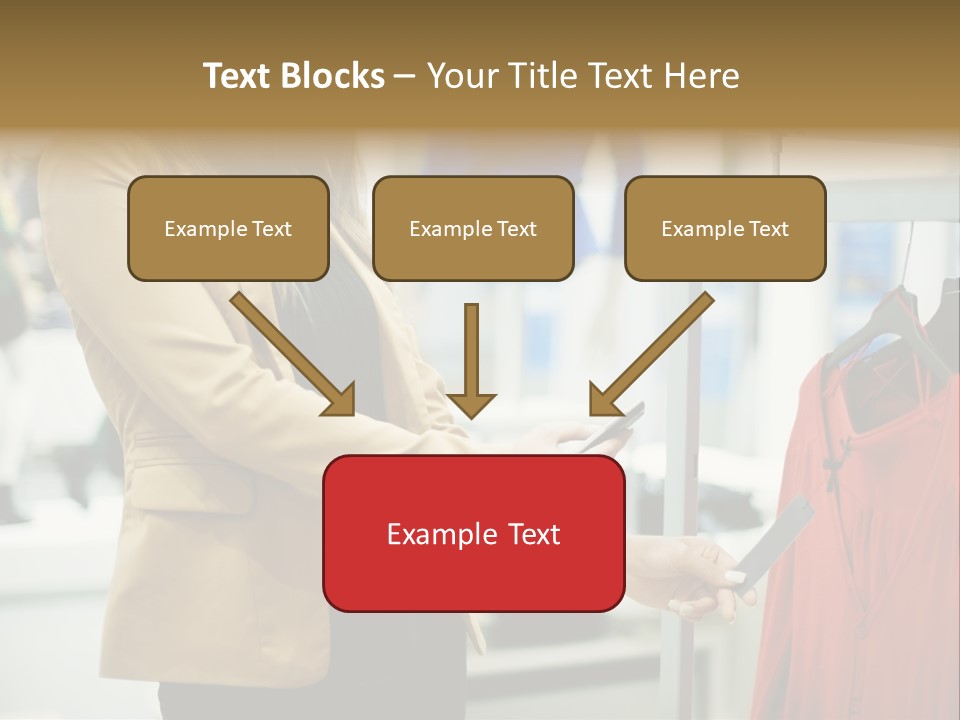 A Woman Looking At A Cell Phone In A Clothing Store PowerPoint Template