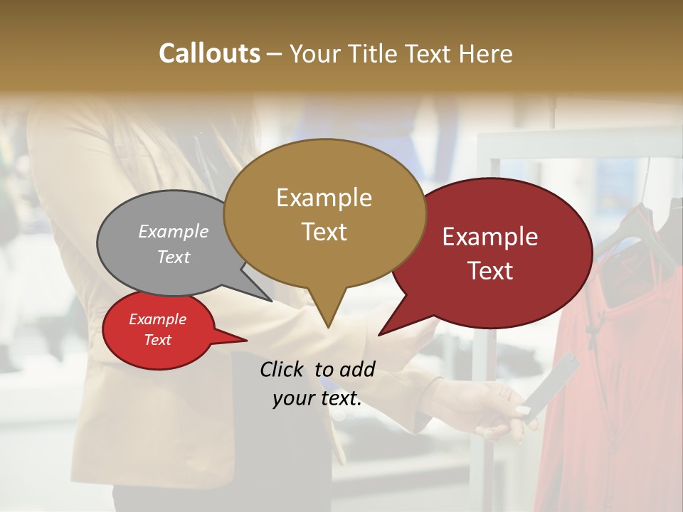 A Woman Looking At A Cell Phone In A Clothing Store PowerPoint Template