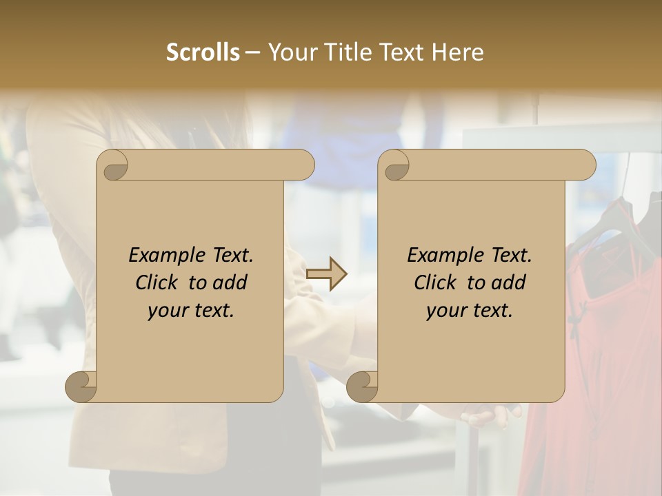 A Woman Looking At A Cell Phone In A Clothing Store PowerPoint Template
