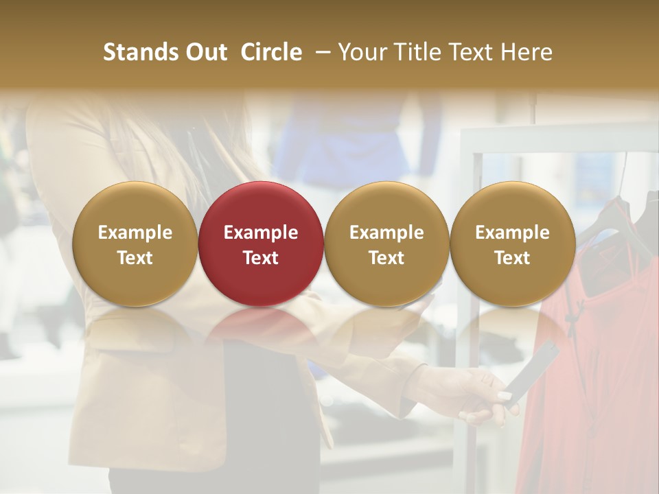 A Woman Looking At A Cell Phone In A Clothing Store PowerPoint Template