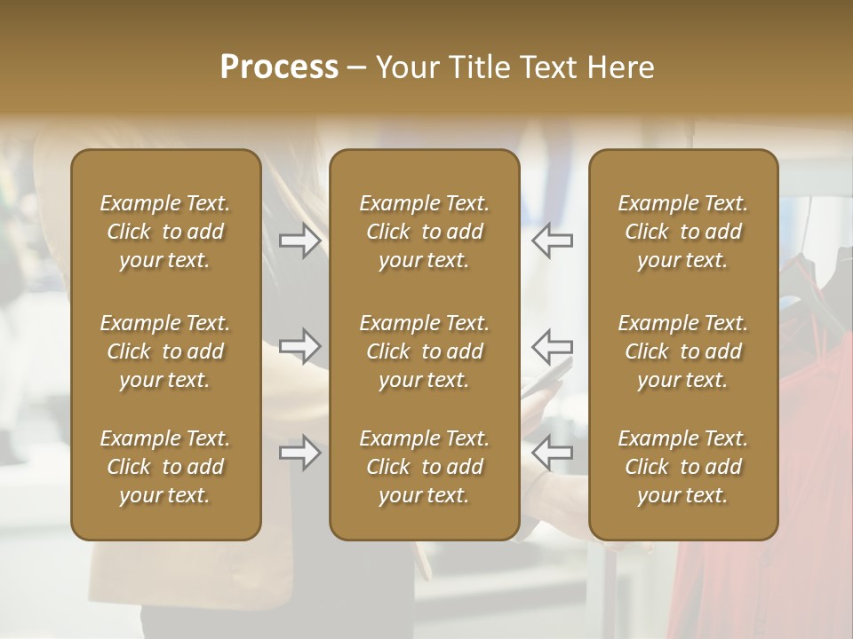 A Woman Looking At A Cell Phone In A Clothing Store PowerPoint Template