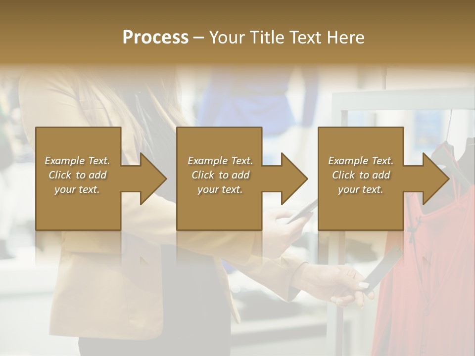A Woman Looking At A Cell Phone In A Clothing Store PowerPoint Template