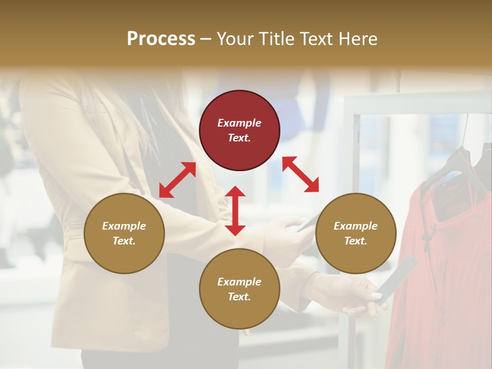 A Woman Looking At A Cell Phone In A Clothing Store PowerPoint Template