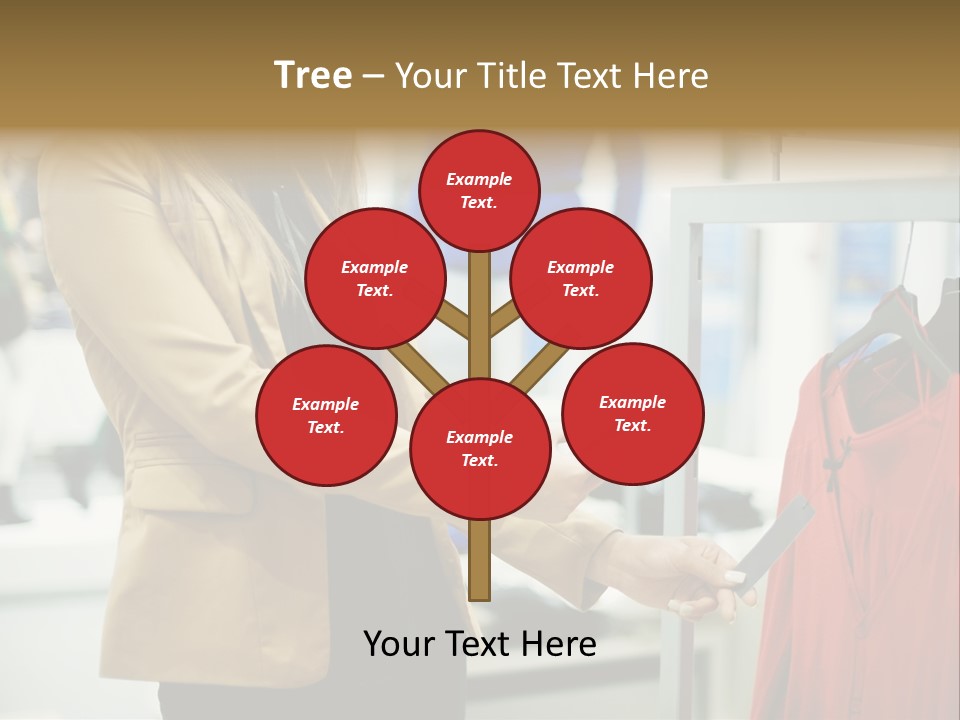 A Woman Looking At A Cell Phone In A Clothing Store PowerPoint Template