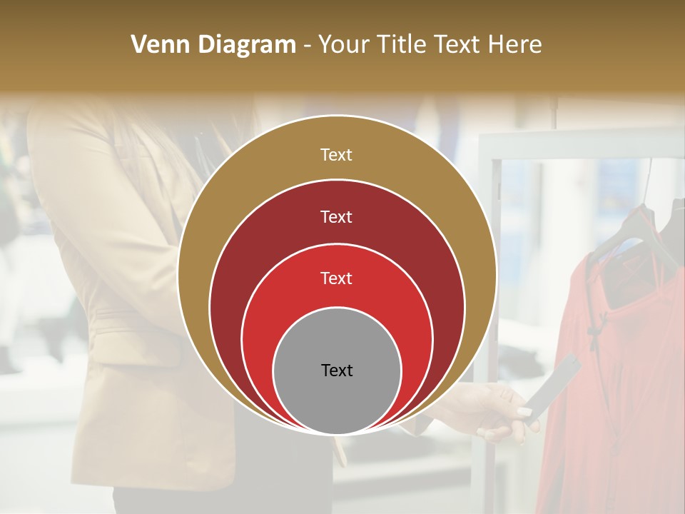 A Woman Looking At A Cell Phone In A Clothing Store PowerPoint Template