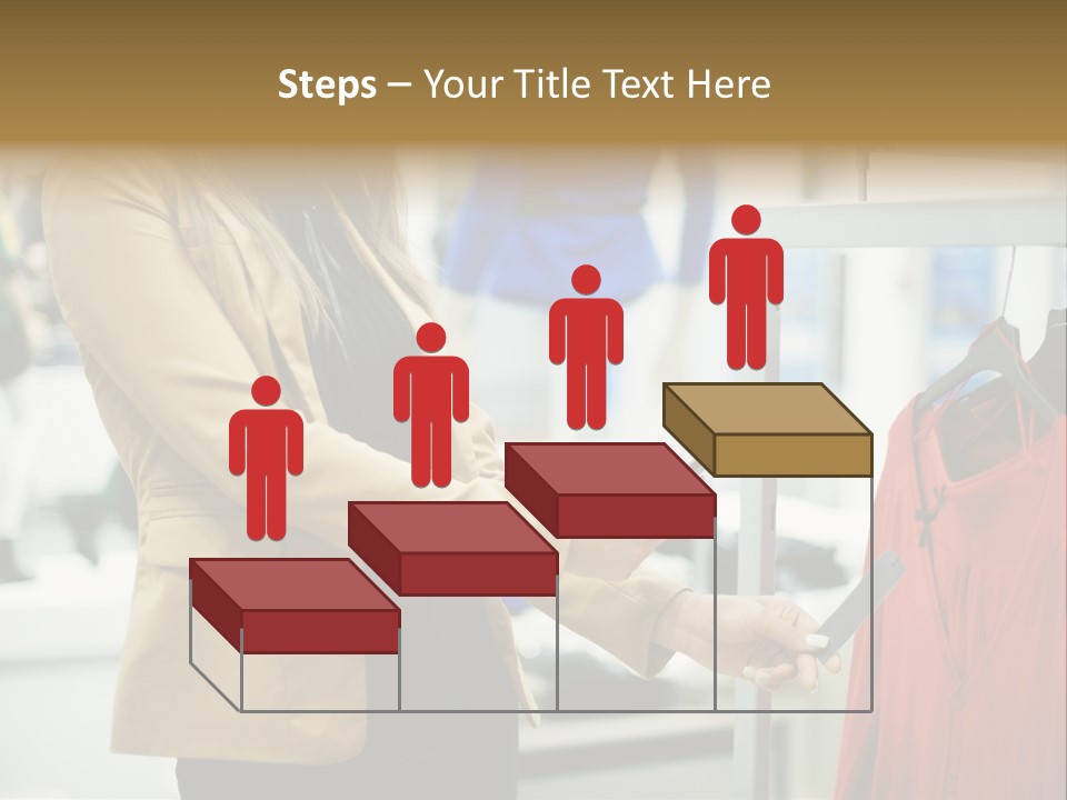 A Woman Looking At A Cell Phone In A Clothing Store PowerPoint Template