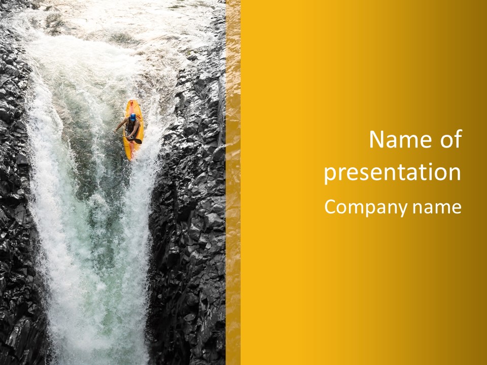 A Man Is Kayaking Down A Waterfall In The Water PowerPoint Template
