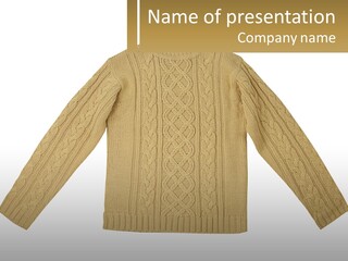 A Picture Of A Sweater With The Name Of The Company PowerPoint Template