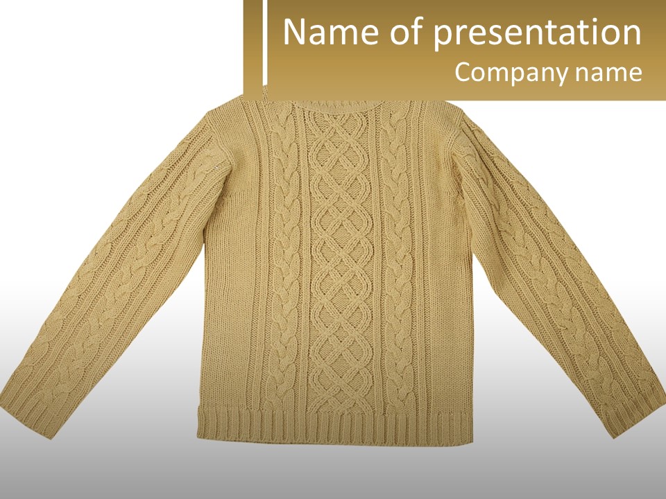 A Picture Of A Sweater With The Name Of The Company PowerPoint Template