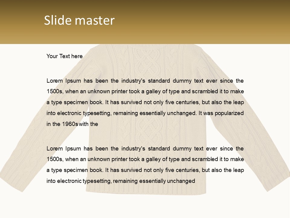 A Picture Of A Sweater With The Name Of The Company PowerPoint Template